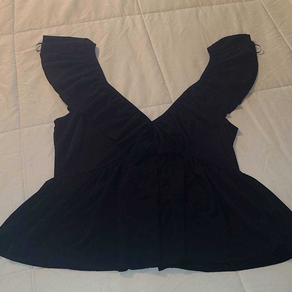 Zara Black Ruffled V-Neck Peplum Top
